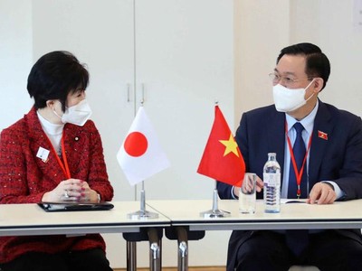 Chủ tịch Quốc hội Vương Đình Huệ hội kiến Chủ tịch Thượng viện Nhật Bản Santo Akiko (Ảnh - TTXVN)