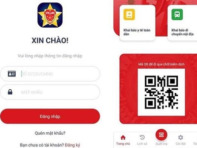 Giao diện phần mềm VNEID- khai báo y tế và di chuyển nội địa của Bộ Công an. (Ảnh: Chụp màn hình)