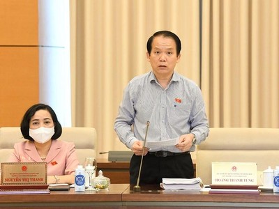 Chủ nhiệm Uỷ ban Pháp luật Hoàng Thanh Tùng trình bày báo cáo thẩm tra.