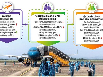 Kết quả vận chuyển của ngành hàng không Việt Nam tháng 10/2021. Đồ họa: Đan Nguyễn