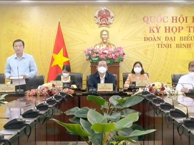 Đại biểu Phạm Trọng Nhân phát biểu từ đầu cầu Bình Dương.