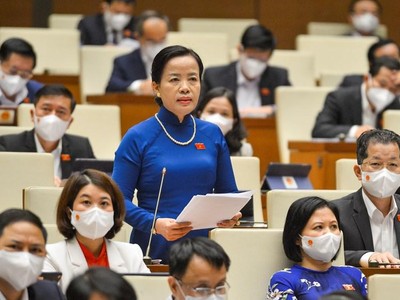 Đại biểu Nguyễn Thị Kim Thúy (Đà Nẵng) phát biểu tại hội trường.