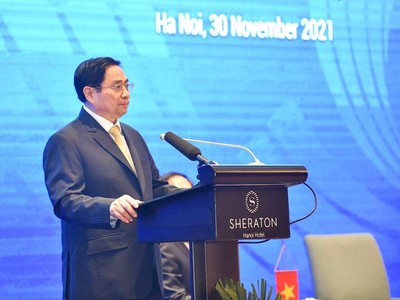 Thủ tướng Phạm Minh Chính phát biểu tại Diễn đàn cấp cao của ASEAN về hợp tác tiểu vùng vì tăng trưởng bao trùm và phát triển bền vững. (Ảnh: Nhật Bắc)