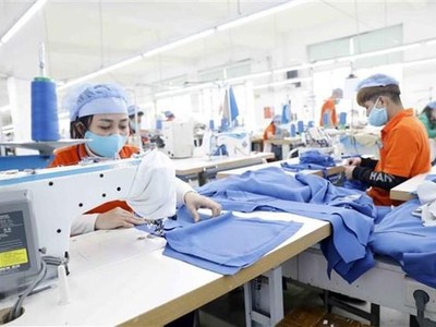 May hàng xuất khẩu tại Công ty may Hưng Việt, huyện Yên Mỹ, tỉnh Hưng Yên. (Ảnh: Trần Việt/TTXVN)