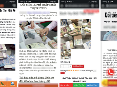 Trên mạng điện tử ngập tràn hình ảnh quảng cáo dịch vụ đổi tiền mới, tiền lẻ (Ảnh: Dũng Minh)