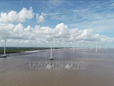 Một Dự án điện gió bên bờ biển tỉnh Bạc Liêu. Ảnh minh họa: Chanh Đa/TTXVN