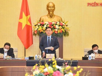 Chủ tịch Quốc hội Vương Đình Huệ phát biểu tại phiên họp.