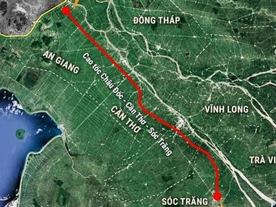 Hướng tuyến cao tốc Châu Đốc – Cần Thơ – Sóc Trăng.