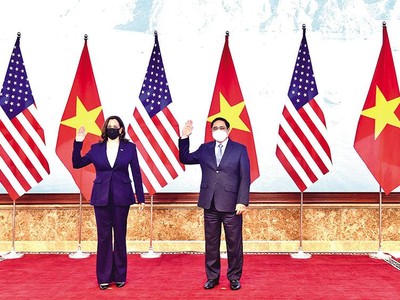 Thủ tướng Chính phủ Phạm Minh Chính tiếp Phó tổng thống Hoa Kỳ Kamala Harris trong chuyến thăm Việt Nam vào tháng 8/2021. Ảnh: Đoàn Bắc