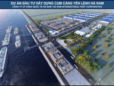 Phối cảnh Dự án đầu tư xây dựng cụm cảng Yên Lệnh - Hà Nam tại bãi sông Hồng.