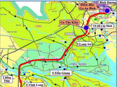 Hướng tuyến dự án đường sắt TP.HCM - Cần Thơ