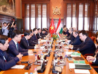 Chủ tịch Quốc hội Hungary László Kövér hội đàm với Chủ tịch Quốc hội Vương Đình Huệ.