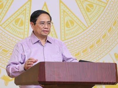 Thủ tướng Chính phủ Phạm Minh Chính chủ trì Hội nghị toàn quốc giữa Thủ tướng Chính phủ với các doanh nghiệp. (Ảnh: Nhật Bắc)