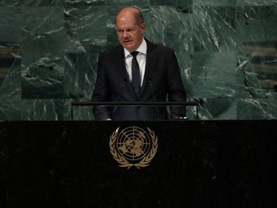 Thủ tướng Đức Olaf Scholz phát biểu tại Trụ sở Liên hợp quốc ở New York, Mỹ ngày 20/9/2022. Ảnh: EPA-EFE