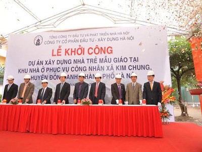 Lễ khởi công Dự án xây dựng Nhà, mẫu giáo thuộc Khu nhà ở công nhân tại xã Kim Chung, huyện Đông Anh hồi tháng 3/2022.