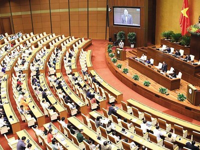 Quốc hội thảo luận ở nghị trường về phát triển kinh tế - xã hội. 