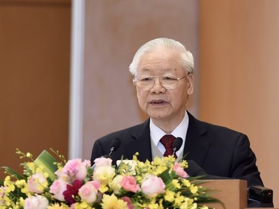 Tổng Bí thư Nguyễn Phú Trọng phát biểu chỉ đạo Hội nghị Chính phủ với các địa phương ngày 3/1. (Ảnh: Nhật Bắc)