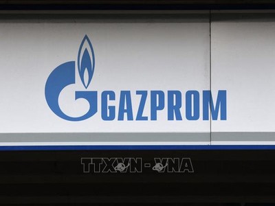 Biểu tượng Tập đoàn khí đốt Gazprom của Nga ở Gelsenkirchen, miền Tây Đức. Ảnh: AFP/TTXVN