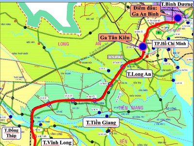 Hướng tuyến dự án đường sắt TP.HCM - Cần Thơ