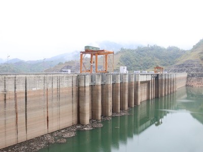 Ảnh chụp hồ thuỷ điện Lai Châu sáng ngày 10/5/2023