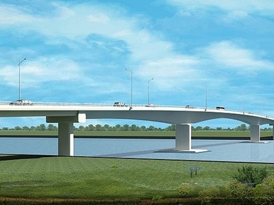 Phối cảnh cầu Châu Đốc, thuộc Dự án đầu tư xây dựng tuyến đường liên kết vùng, đoạn từ thị xã Tân Châu đến TP. Châu Đốc, kết nối tỉnh Kiên Giang và Đồng Tháp