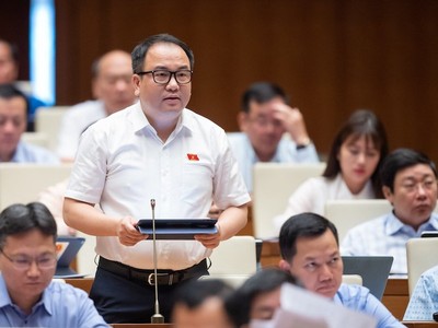 Đại biểu Phạm Trọng Nghĩa phát biểu tại hội trường. 