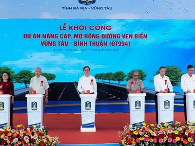 Lãnh đạo tỉnh Bà Rịa - Vũng Tàu phát lệnh khởi công mở rộng dự án nâng cấp, mở rộng đường ven biển ĐT 994.