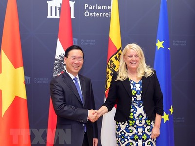 Chủ tịch nước Võ Văn Thưởng gặp Chủ tịch Thượng viện Áo Claudia Arpa. (Ảnh: Thống Nhất/TTXVN) 