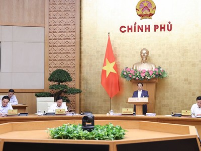 Thủ tướng Phạm Minh Chính chủ trì phiên họp Chính phủ thường kỳ tháng 8/2023 (Ảnh: Nhật Bắc) 