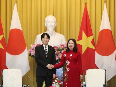 Lễ đón trọng thể Hoàng thái tử Nhật Bản Akishino thăm Việt Nam 