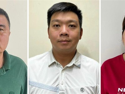 Từ trái qua phải: Nguyễn Lộc An, Trần Trác Việt Đức, Đỗ Thị Tuyết Nga. Ảnh: Bộ Công an.