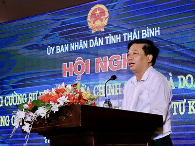 Phó Chủ tịch thường trực UBND tỉnh Thái Bình Nguyễn Quang Hưng phát biểu khai mạc hội nghị