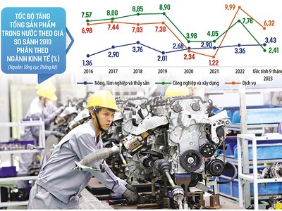 Việc hoạch định các giải pháp cơ cấu lại nền kinh tế đòi hỏi phải phân tích rõ quy mô của từng ngành, hiện trạng của từng lĩnh vực cụ thể. Ảnh: Đức Thanh. Đồ họa: Thanh Huyền 