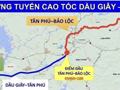 Minh hoạ hướng tuyến cao tốc Dầu Giây - Tân Phú.