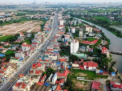 Tuyến đường 359, thị trấn Núi Đèo, huyện Thủy Nguyên chụp từ trên cao. (Nguồn ảnh: TTXVN)