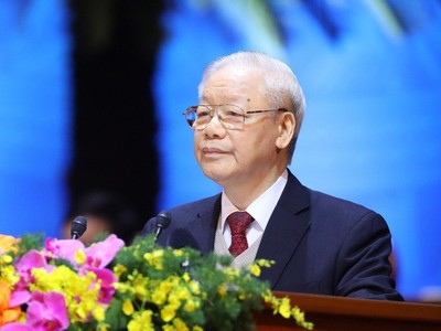 Tổng Bí thư Nguyễn Phú Trọng phát biểu tại Đại hội Công đoàn Việt Nam. (Ảnh: Đức Vũ)