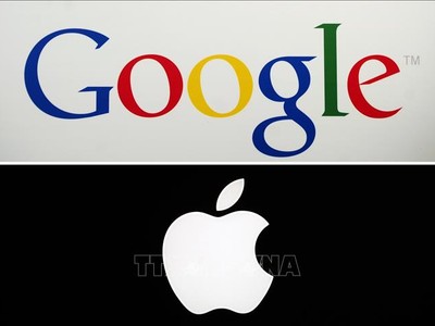 Biểu tượng Google và Apple. Ảnh: AFP/TTXVN