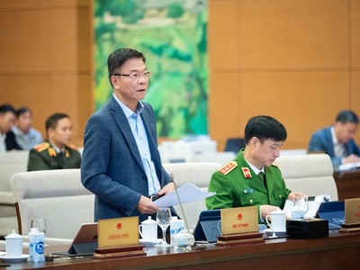 Bộ trưởng Bộ Tư pháp Lê Thành Long trình bày tờ trình của Chính phủ.