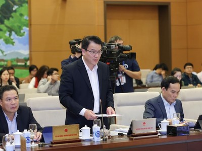 Thứ trưởng Bộ Kế hoạch và Đầu tư Trần Quốc Phương trình bày tờ trình - Ảnh Duy Linh.