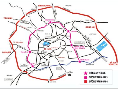 Sơ đồ hướng tuyến đường Vành đai 4, TP.HCM 