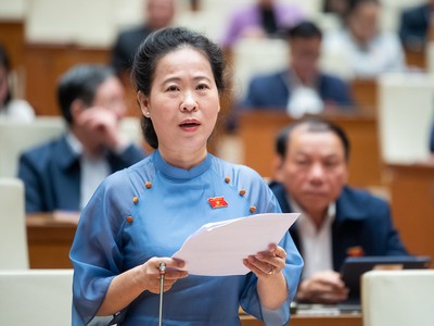 Đại biểu Tô Ái Vang (Sóc Trăng) phát biểu. 