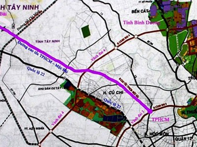Sơ đồ hướng tuyến của đường cao tốc TP.HCM - Mộc Bài 