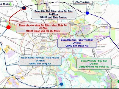 Sơ đồ hướng tuyến đường Vành đai 4 và phân đoạn đầu tư đi qua từng địa phương 