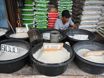 Một quầy bán gạo tại chợ ở Jakarta, Indonesia. Ảnh: AFP/TTXVN