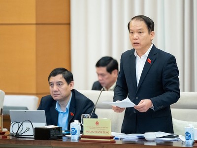 Chủ nhiệm Ủy ban Pháp luật Hoàng Thanh Tùng báo cáo tại phiên họp.