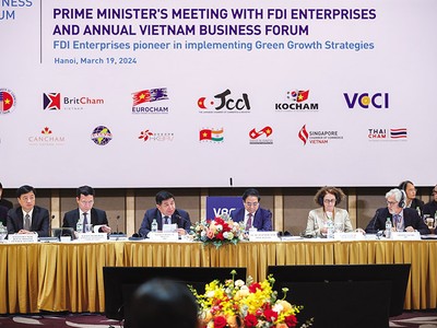 Hội nghị Thủ tướng Chính phủ gặp mặt cộng đồng doanh nghiệp FDI và Diễn đàn Doanh nghiệp Việt Nam thường niên tổ chức tại Hà Nội ngày 19/3. Ảnh: Đức Thanh