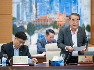 Trưởng ban Dân nguyện Dương Thanh Bình trình bày báo cáo.