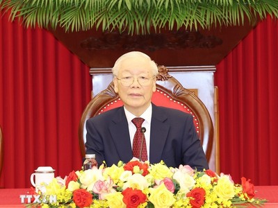 Tổng Bí thư Nguyễn Phú Trọng điện đàm cấp cao với Tổng thống Liên bang Nga Vladimir Putin. (Ảnh: TTXVN)