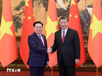 Chủ tịch Quốc hội Vương Đình Huệ hội kiến Tổng Bí thư, Chủ tịch nước Trung Quốc Tập Cận Bình. (Ảnh: TTXVN)