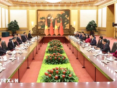 Tổng Bí thư, Chủ tịch Trung Quốc Tập Cận Bình khẳng định Trung Quốc hết sức coi trọng quan hệ với Việt Nam, luôn mong muốn và sẵn sàng thúc đẩy quan hệ hai Đảng, hai nước ngày càng phát triển, đi vào chiều sâu, thực chất. (Ảnh: TTXVN)